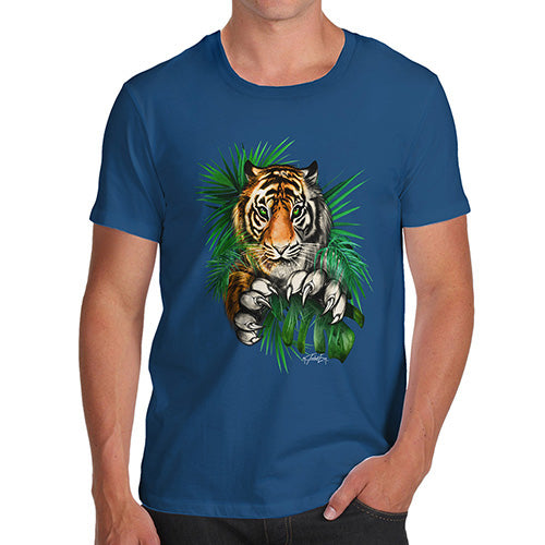 Funny T Shirts For Dad Tiger In The Grass Men's T-Shirt Large Royal Blue
