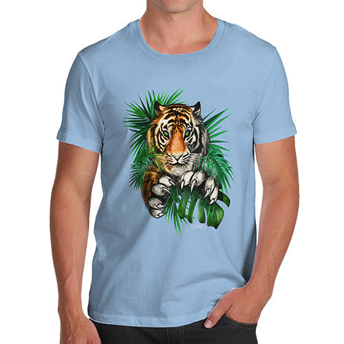 Funny Gifts For Men Tiger In The Grass Men's T-Shirt X-Large Sky Blue