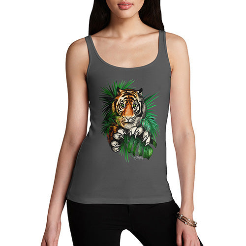 Funny Tank Top For Women Tiger In The Grass Women's Tank Top X-Large Dark Grey