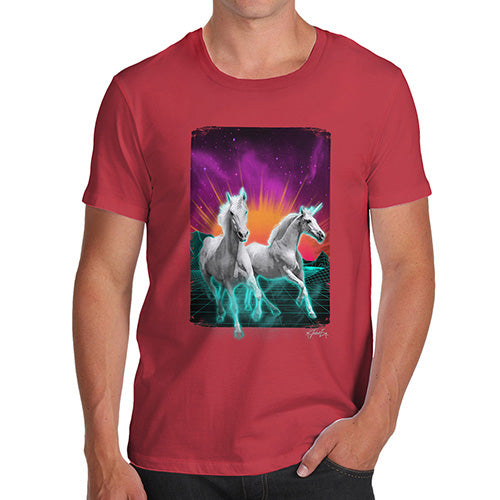 Funny T Shirts For Men Virtual Reality Unicorns Men's T-Shirt Large Red