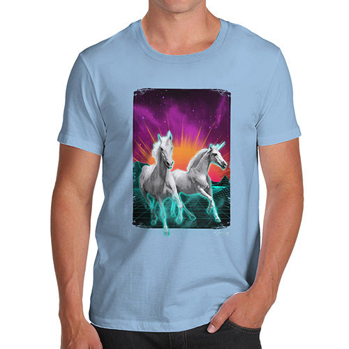 Novelty T Shirts For Dad Virtual Reality Unicorns Men's T-Shirt Small Sky Blue