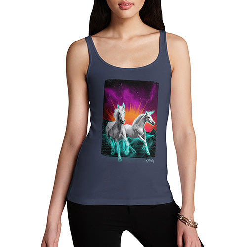 Funny Gifts For Women Virtual Reality Unicorns Women's Tank Top Small Navy
