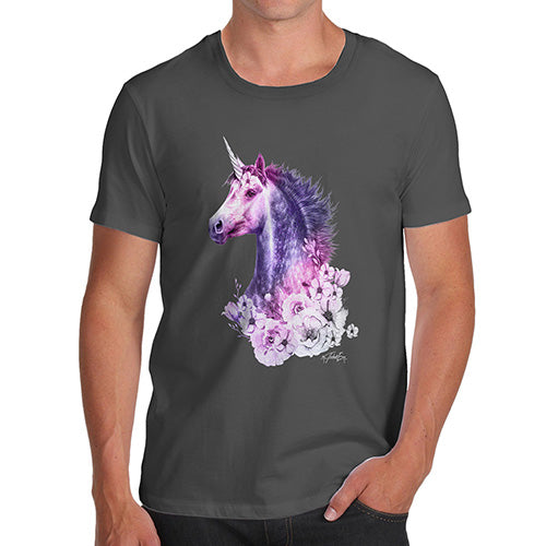 Funny T Shirts For Dad Pink Unicorn Flowers Men's T-Shirt Small Dark Grey