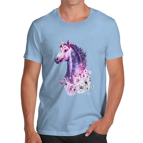 Funny T Shirts For Dad Pink Unicorn Flowers Men's T-Shirt X-Large Sky Blue