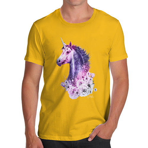 Funny Tshirts For Men Pink Unicorn Flowers Men's T-Shirt Large Yellow