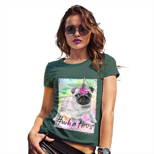 Funny T-Shirts For Women Sarcasm Unicorn Ice Cream Pug Women's T-Shirt X-Large Bottle Green