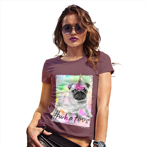 Novelty Gifts For Women Unicorn Ice Cream Pug Women's T-Shirt X-Large Burgundy