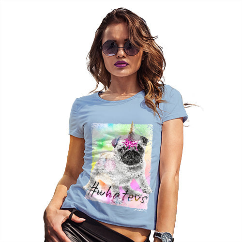 Womens T-Shirt Funny Geek Nerd Hilarious Joke Unicorn Ice Cream Pug Women's T-Shirt Medium Sky Blue