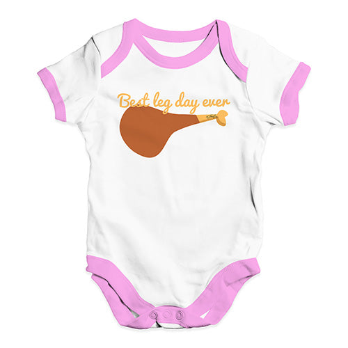 Funny Baby Onesies Best Leg Day Ever Baby Unisex Baby Grow Bodysuit 3 - 6 Months White Pink Trim