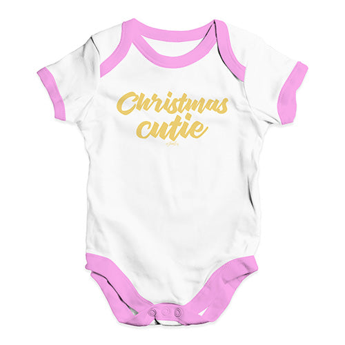 Funny Infant Baby Bodysuit Christmas Cutie Baby Unisex Baby Grow Bodysuit 0 - 3 Months White Pink Trim