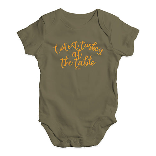 Funny Baby Onesies Cutest Turkey At The Table Baby Unisex Baby Grow Bodysuit 3 - 6 Months Khaki