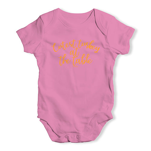 Babygrow Baby Romper Cutest Turkey At The Table Baby Unisex Baby Grow Bodysuit 3 - 6 Months Pink