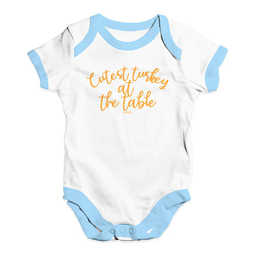 Baby Boy Clothes Cutest Turkey At The Table Baby Unisex Baby Grow Bodysuit 12 - 18 Months White Blue Trim