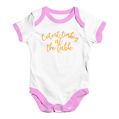 Cute Infant Bodysuit Cutest Turkey At The Table Baby Unisex Baby Grow Bodysuit 0 - 3 Months White Pink Trim