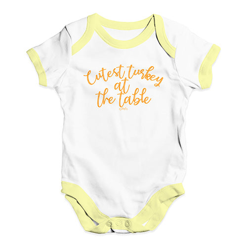 Baby Onesies Cutest Turkey At The Table Baby Unisex Baby Grow Bodysuit 18 - 24 Months White Yellow Trim
