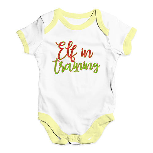 Baby Grow Baby Romper Elf In Training Baby Unisex Baby Grow Bodysuit 6 - 12 Months White Yellow Trim