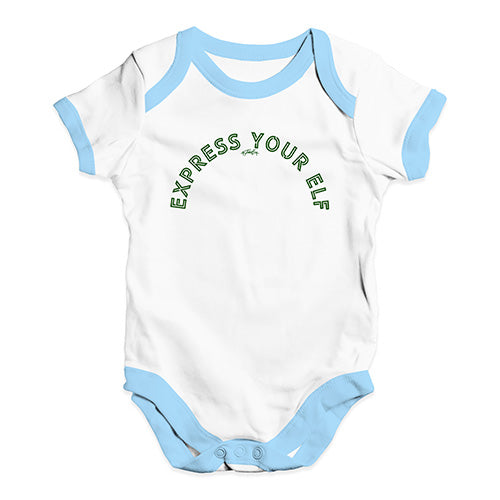 Baby Grow Baby Romper Express Your Elf Baby Unisex Baby Grow Bodysuit 3 - 6 Months White Blue Trim