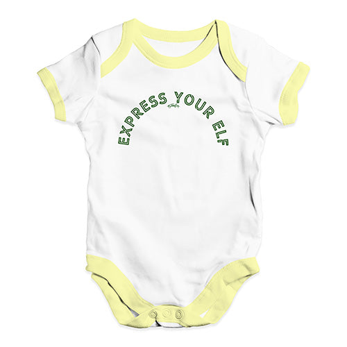 Funny Baby Onesies Express Your Elf Baby Unisex Baby Grow Bodysuit 12 - 18 Months White Yellow Trim