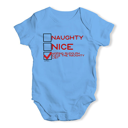 Bodysuit Baby Romper Hoping Rudolph Eats The Naughty List Baby Unisex Baby Grow Bodysuit 18 - 24 Months Blue