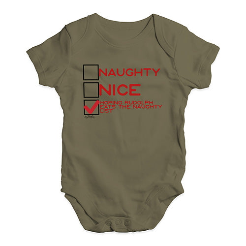 Bodysuit Baby Romper Hoping Rudolph Eats The Naughty List Baby Unisex Baby Grow Bodysuit 18 - 24 Months Khaki