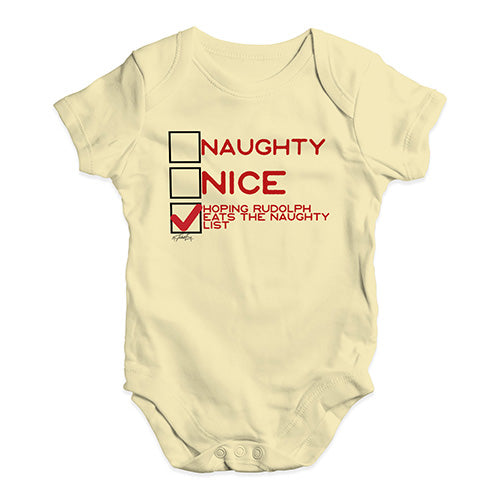 Baby Girl Clothes Hoping Rudolph Eats The Naughty List Baby Unisex Baby Grow Bodysuit 6 - 12 Months Lemon