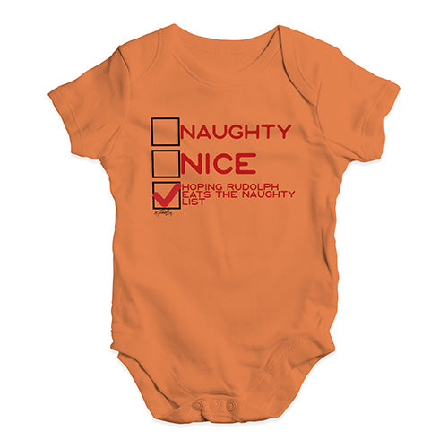 Funny Infant Baby Bodysuit Onesies Hoping Rudolph Eats The Naughty List Baby Unisex Baby Grow Bodysuit 12 - 18 Months Orange