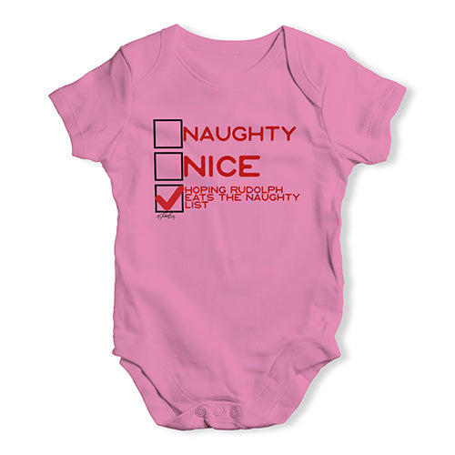 Babygrow Baby Romper Hoping Rudolph Eats The Naughty List Baby Unisex Baby Grow Bodysuit 18 - 24 Months Pink