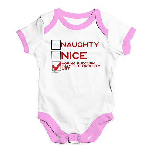 Baby Boy Clothes Hoping Rudolph Eats The Naughty List Baby Unisex Baby Grow Bodysuit 6 - 12 Months White Pink Trim