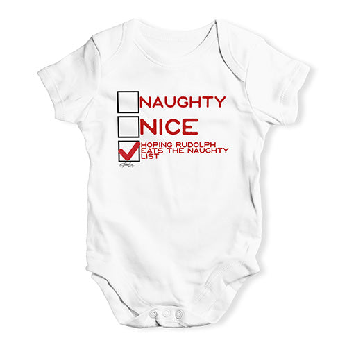 Funny Baby Clothes Hoping Rudolph Eats The Naughty List Baby Unisex Baby Grow Bodysuit 12 - 18 Months White