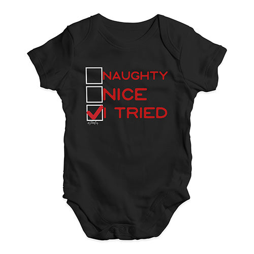 Babygrow Baby Romper Naughty Nice I Tried Baby Unisex Baby Grow Bodysuit 12 - 18 Months Black