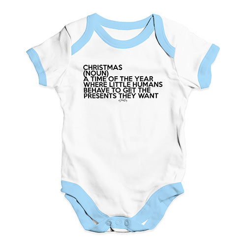 Funny Baby Bodysuits Christmas Description Baby Unisex Baby Grow Bodysuit 12 - 18 Months White Blue Trim