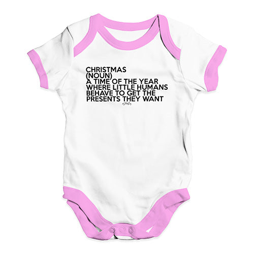 Funny Baby Onesies Christmas Description Baby Unisex Baby Grow Bodysuit 12 - 18 Months White Pink Trim