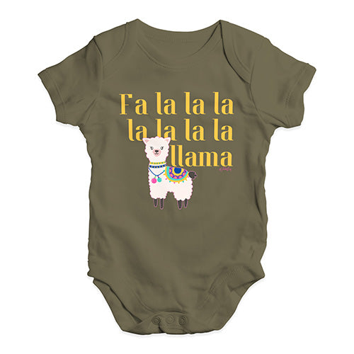 Babygrow Baby Romper Fa La La La Llama Baby Unisex Baby Grow Bodysuit 3 - 6 Months Khaki