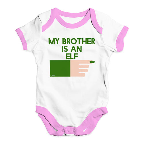 Funny Infant Baby Bodysuit Onesies My Brother Is An Elf Baby Unisex Baby Grow Bodysuit New Born White Pink Trim
