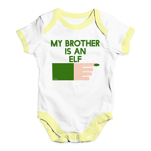Baby Onesies My Brother Is An Elf Baby Unisex Baby Grow Bodysuit 18 - 24 Months White Yellow Trim