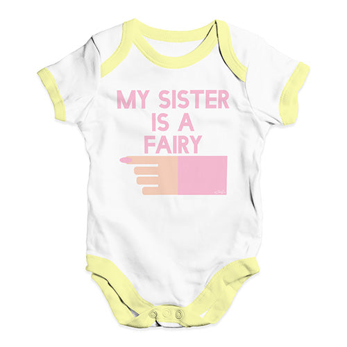 Funny Infant Baby Bodysuit Onesies My Sister Is A Fairy Baby Unisex Baby Grow Bodysuit 3 - 6 Months White Yellow Trim