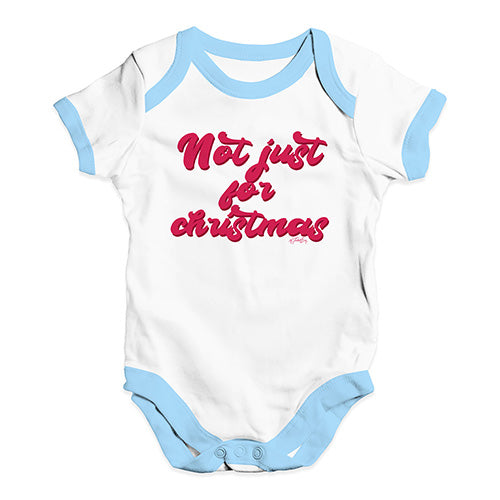 Babygrow Baby Romper Not Just For Christmas Baby Unisex Baby Grow Bodysuit 18 - 24 Months White Blue Trim