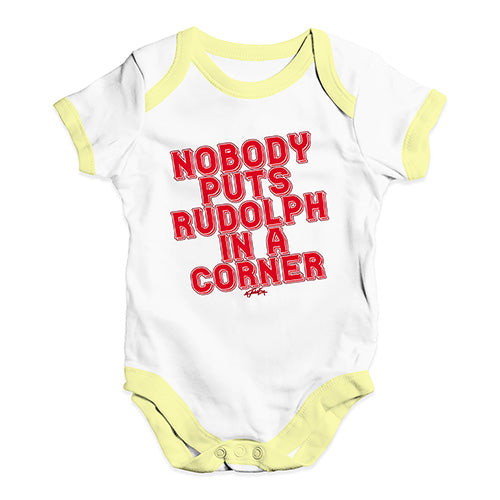 Funny Baby Bodysuits Nobody Puts Rudolph In A Corner Baby Unisex Baby Grow Bodysuit 0 - 3 Months White Yellow Trim
