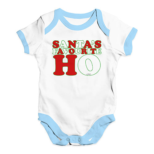 Cute Infant Bodysuit Santa's Favourite Ho Baby Unisex Baby Grow Bodysuit 6 - 12 Months White Blue Trim