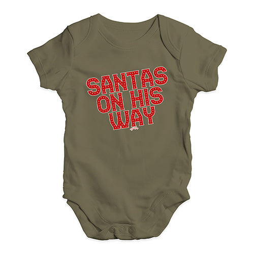 Funny Baby Onesies Santa's On His Way Baby Unisex Baby Grow Bodysuit 0 - 3 Months Khaki