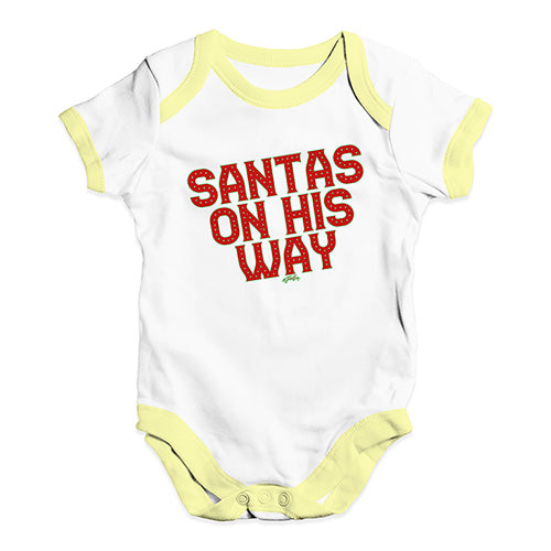 Bodysuit Baby Romper Santa's On His Way Baby Unisex Baby Grow Bodysuit 3 - 6 Months White Yellow Trim