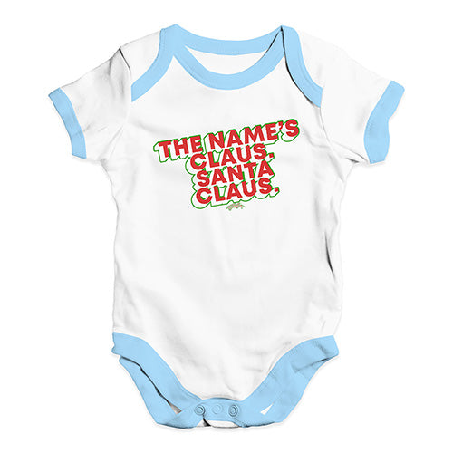 Funny Infant Baby Bodysuit Onesies The Name's Claus Baby Unisex Baby Grow Bodysuit 0 - 3 Months White Blue Trim