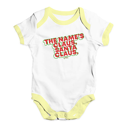 Funny Baby Onesies The Name's Claus Baby Unisex Baby Grow Bodysuit 18 - 24 Months White Yellow Trim