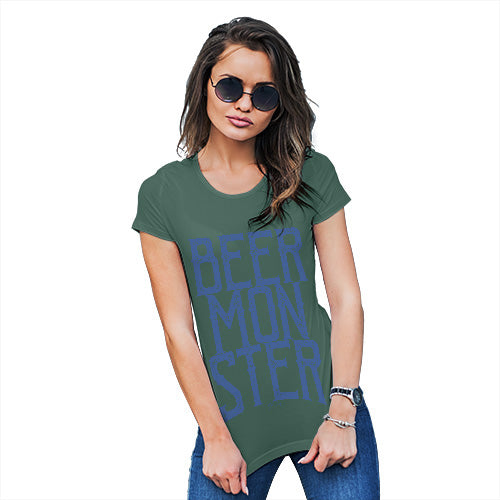 Funny T Shirts For Mom Beer Monster Women's T-Shirt Medium Bottle Green