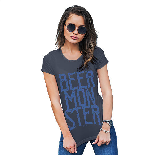 Womens Funny T Shirts Beer Monster Women's T-Shirt Medium Navy