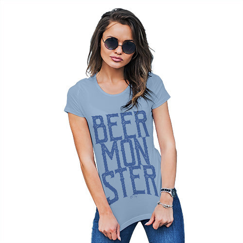 Funny T-Shirts For Women Sarcasm Beer Monster Women's T-Shirt Medium Sky Blue