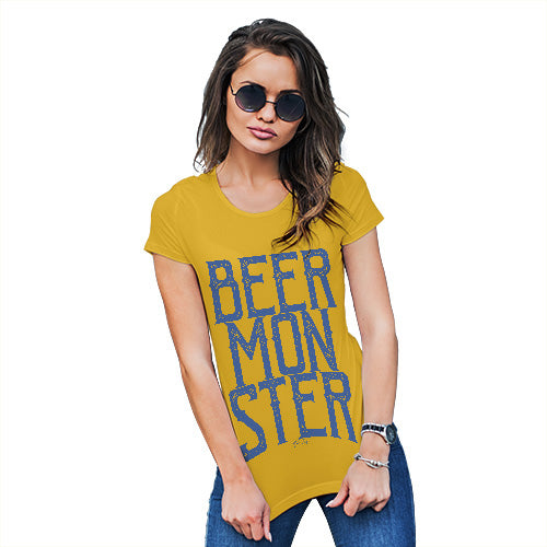 Novelty Gifts For Women Beer Monster Women's T-Shirt Large Yellow