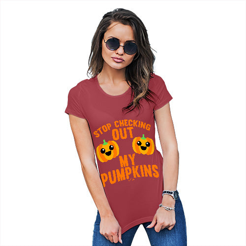 Womens Funny Tshirts Checking Out My Pumpkins Women's T-Shirt Large Red