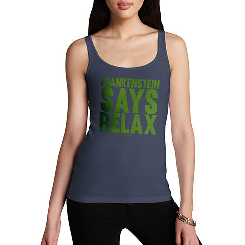 Womens Novelty Tank Top Christmas Frankenstein Says Relax Women's Tank Top Large Navy