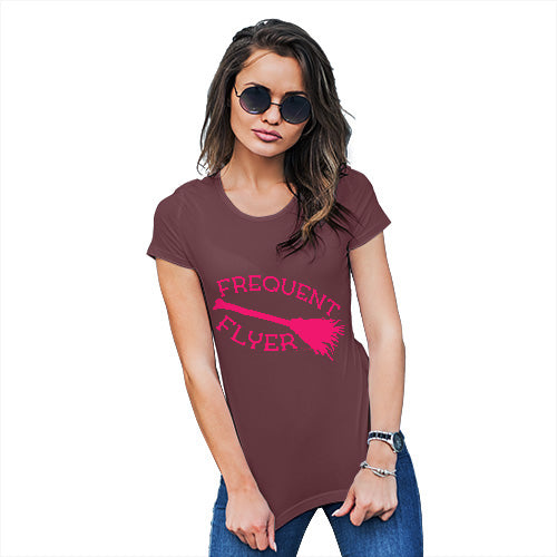 Womens T-Shirt Funny Geek Nerd Hilarious Joke Frequent Flyer Women's T-Shirt X-Large Burgundy